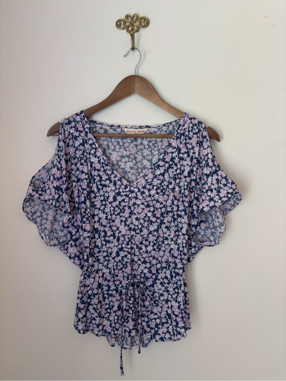 Rebecca Taylor Blue & Pink Floral Peplum Top Sz 2